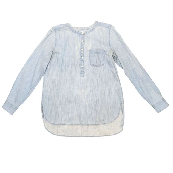 LOFT Denim Shirt Burnout Cotton Grunge Long Sleeve Western Preppy Blue Boho S - Picture 1 of 11